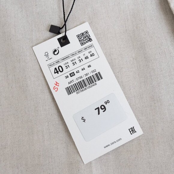 Zara Linen Blend Dress Pants Beige Mens 31 EU 40 Slim Fit - Picture 15 of 15